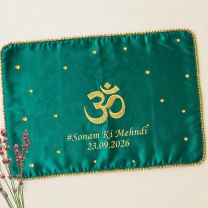 Green Om Motif Mehendi Mat With 2 Line Text