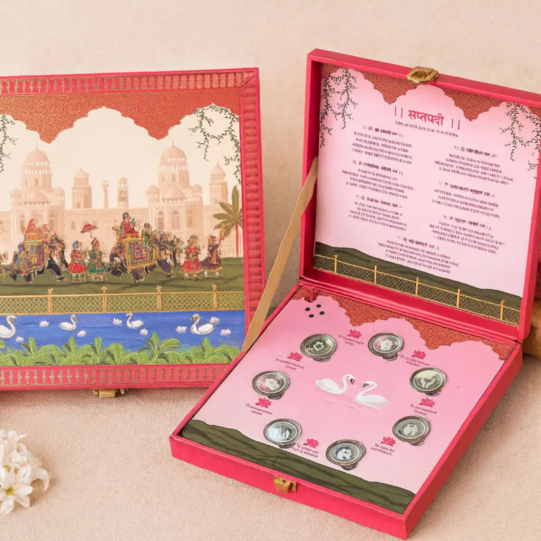 Musical 7 Vachan Baraati Coin Box, Round Shape, 999 Purity - Ready To Ship