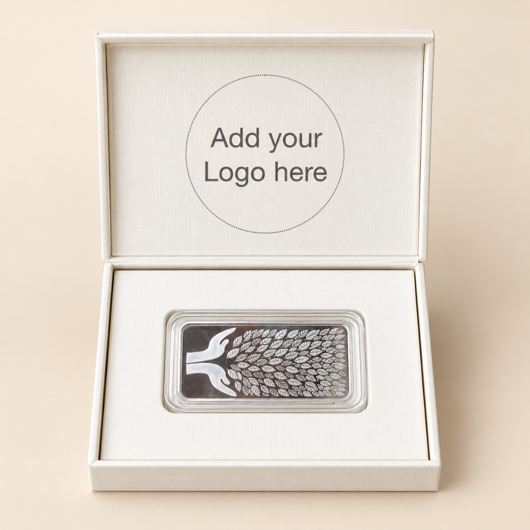 Leaf In Hand, Silver, Bar Shape, Single (Multiple Weights), 999 Purity Silver Coin - Wedding Gifts