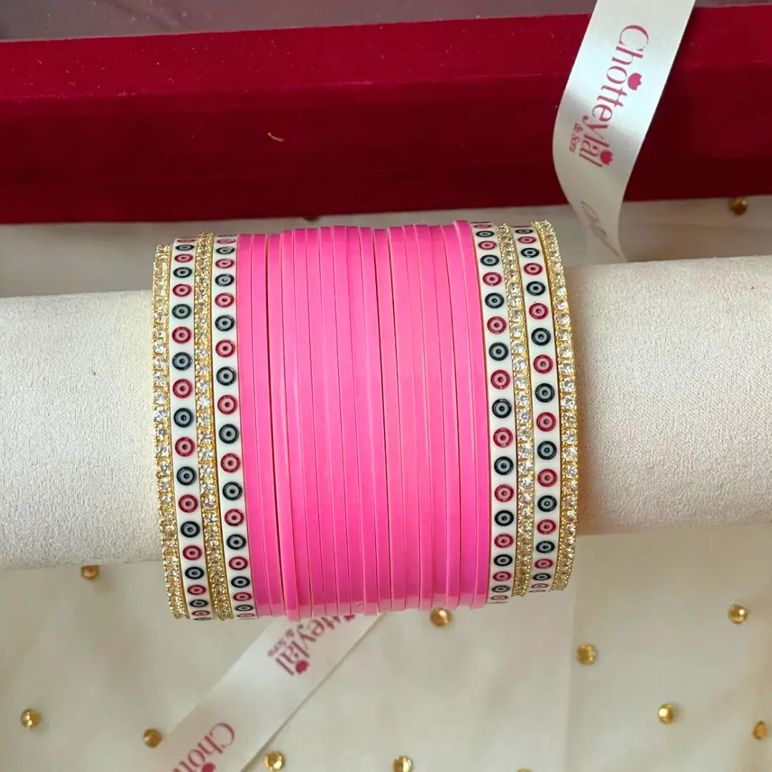 Pure Pearl Classic Diamond Heritage Pink Chooda Set of 21