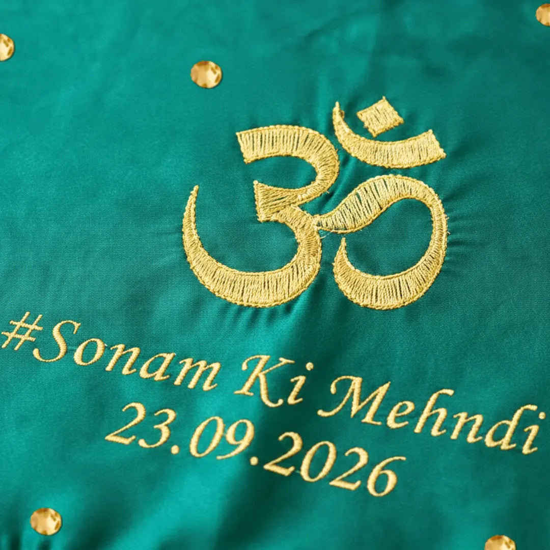 Green Om Motif Mehendi Mat With 2 Line Text