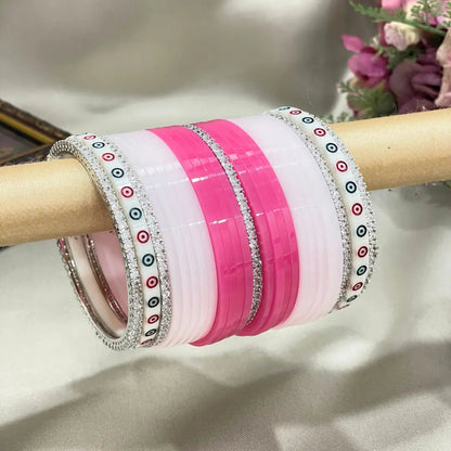 White Dots With AD Bangles White Touch Chura Design