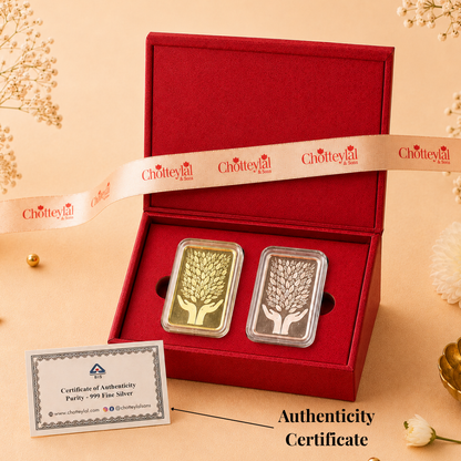 Leaf In Hand, Gold & Rose Gold Finish, Bar Shape - Set of 2 Coins (5 g Each, Total 10 g)
