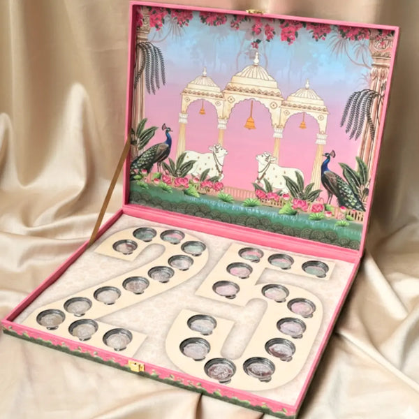 Celebration 25 Coin Box, Banyan Tree Design, Lotus Shape, Set of 25 Coins (2 g Each)