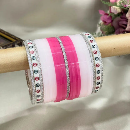 White Dots With AD Bangles White Touch Chura Design