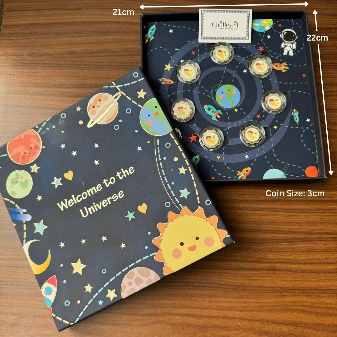 Premium Welcome to the Universe Silver Coin Gift Box – 7g Set (7 Coins x 1g Each)