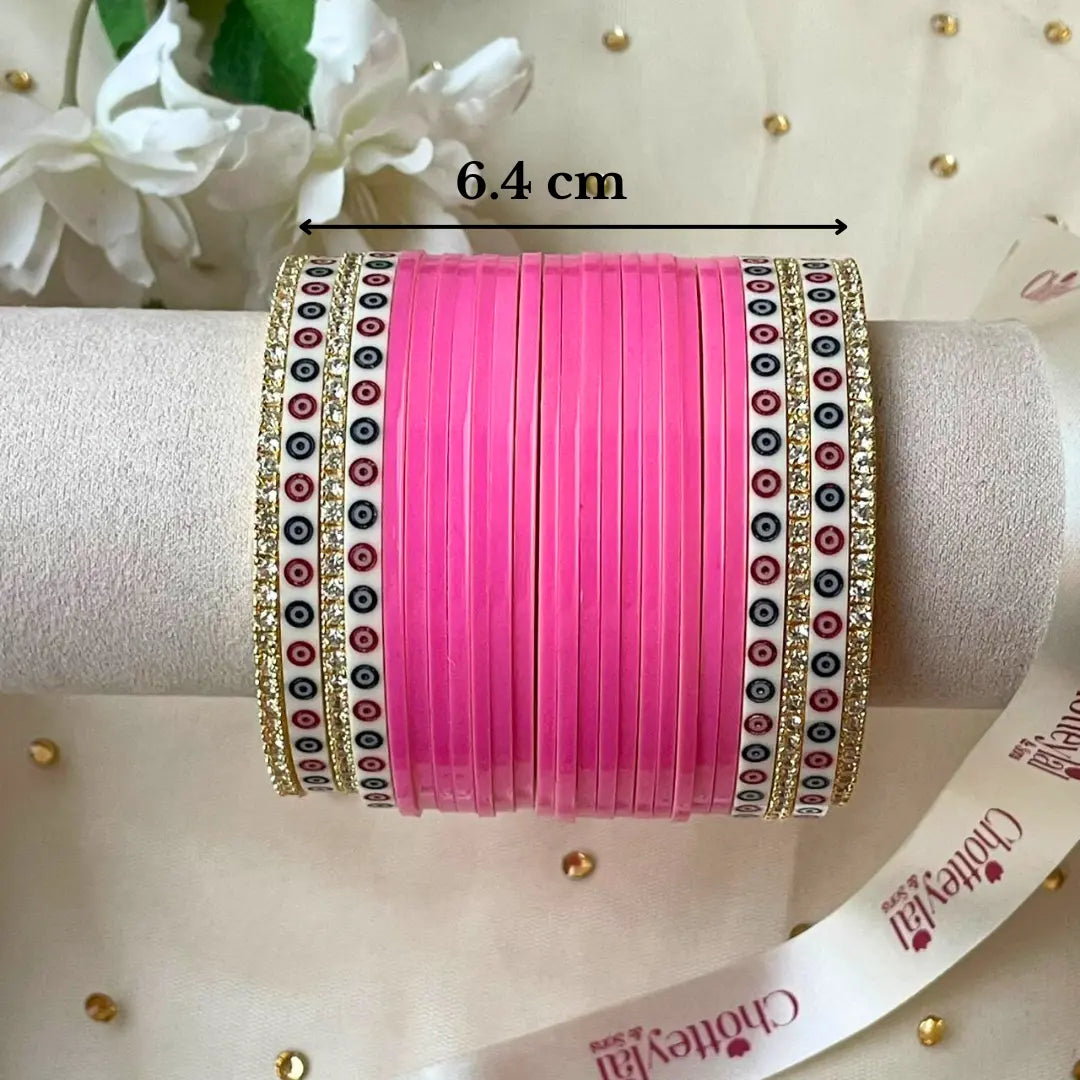 Pure Pearl Classic Diamond Heritage Pink Chooda Set of 21