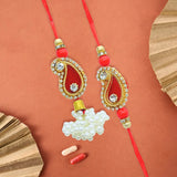 Pair Rakhi - Aambi Shape Design Bunch of White Pearl