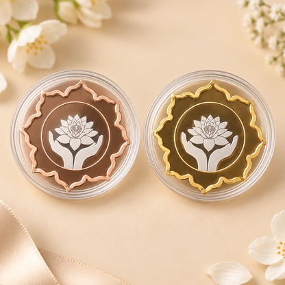 Lotus In Hand, Rose Gold & Gold Finish, Lotus Shape, White Box - Set of 2 Coins (25 g Each, Total 50 g)