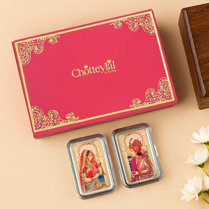 Raja Rani, UV Printed, Bar Shape, Set of 2 (5 Grams Each), 999 Purity Silver Coin - Ready To Ship