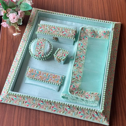 Premium Royal Green Shagun Tray Set