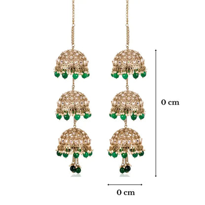 Golden Oxidised Triple Dome Green Beads Bridal Kaleera