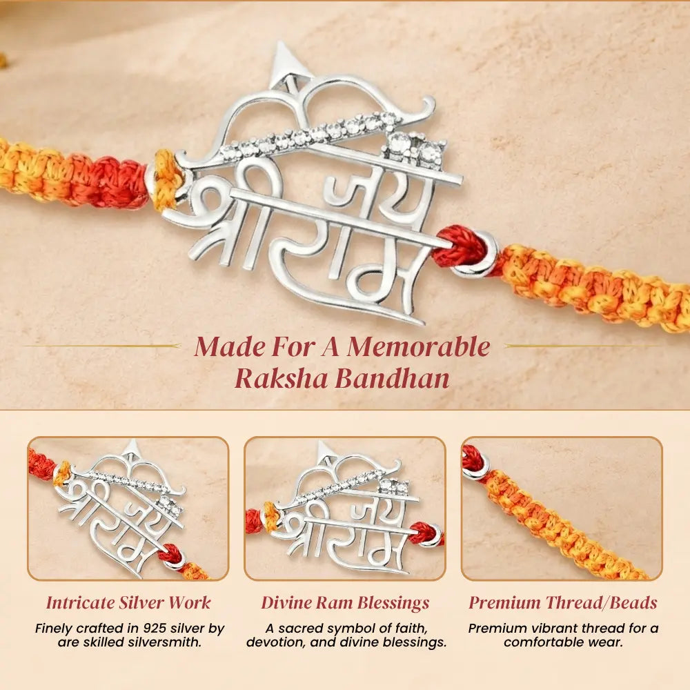 92.5 Silver Jai Shree Ram Rakhi – Designer Bracelet Rakhi for Brother