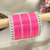 Punjabi Pink Chura Design With White Dots & Simmer Bangles