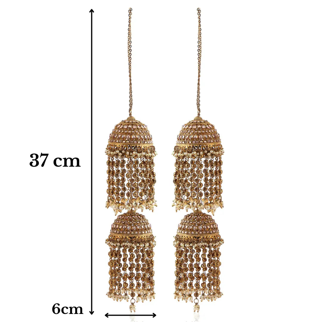 Golden Oxidised Stone & Pearl Bridal Kaleera