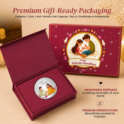 Forever Siblings Gift With Rakhi Card – UV Printed Brother-Sister 10g Silver Coin