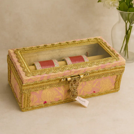 Premium Pink Brocade Chura Box | Bangle Box