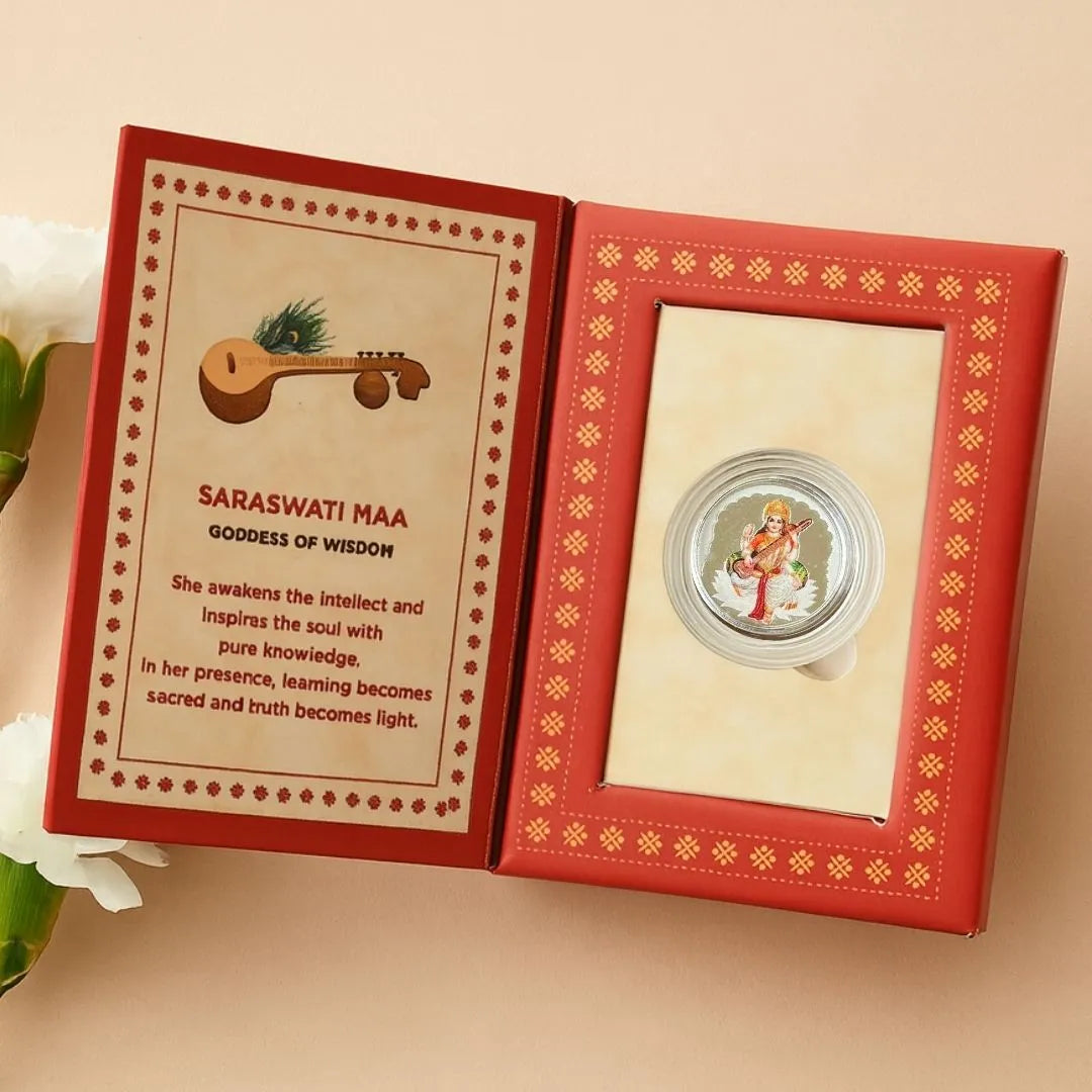 Saraswati Ji, Silver, Round Shape, 1 GM, 999 Purity Silver Coin