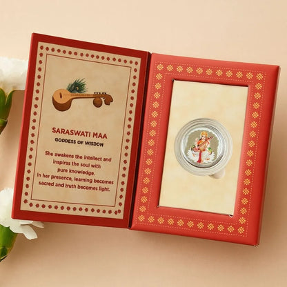 Saraswati Ji, Silver, Round Shape, 1 GM, 999 Purity Silver Coin