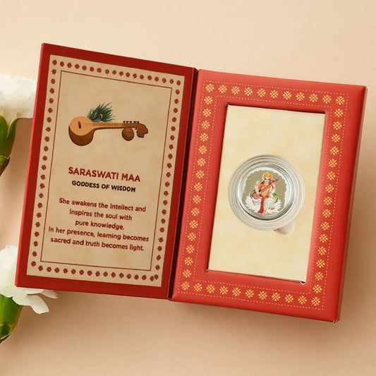 Saraswati Ji, Silver, Round Shape, 1 GM, 999 Purity Silver Coin