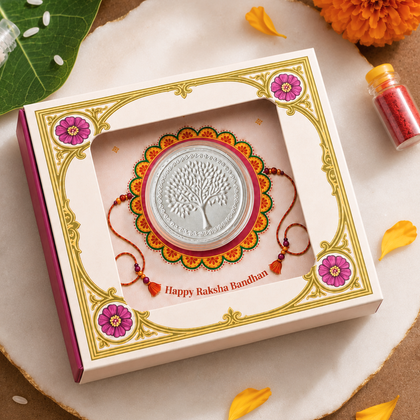 Premium Raksha Bandhan Tree of Life Design 1g Silver Coin Gift Box
