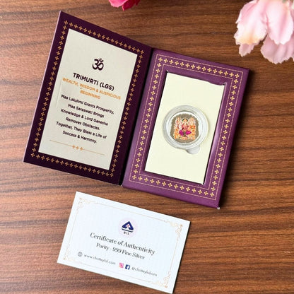 Lakshmi Ganesh Saraswati ji, Silver, UV Printed, 1 GM, 999 Purity Silver Coin