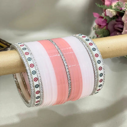 White Dots With AD Bangles White Touch Chura Design