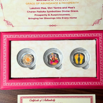 Laxmi ji, Silver, Folder Box, 3 Coins (1 GM Each), 999 Purity Silver Coins