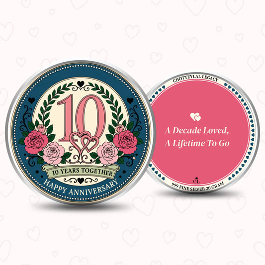 Retro Hearts 10th Anniversary Silver Coin - Add Special Message