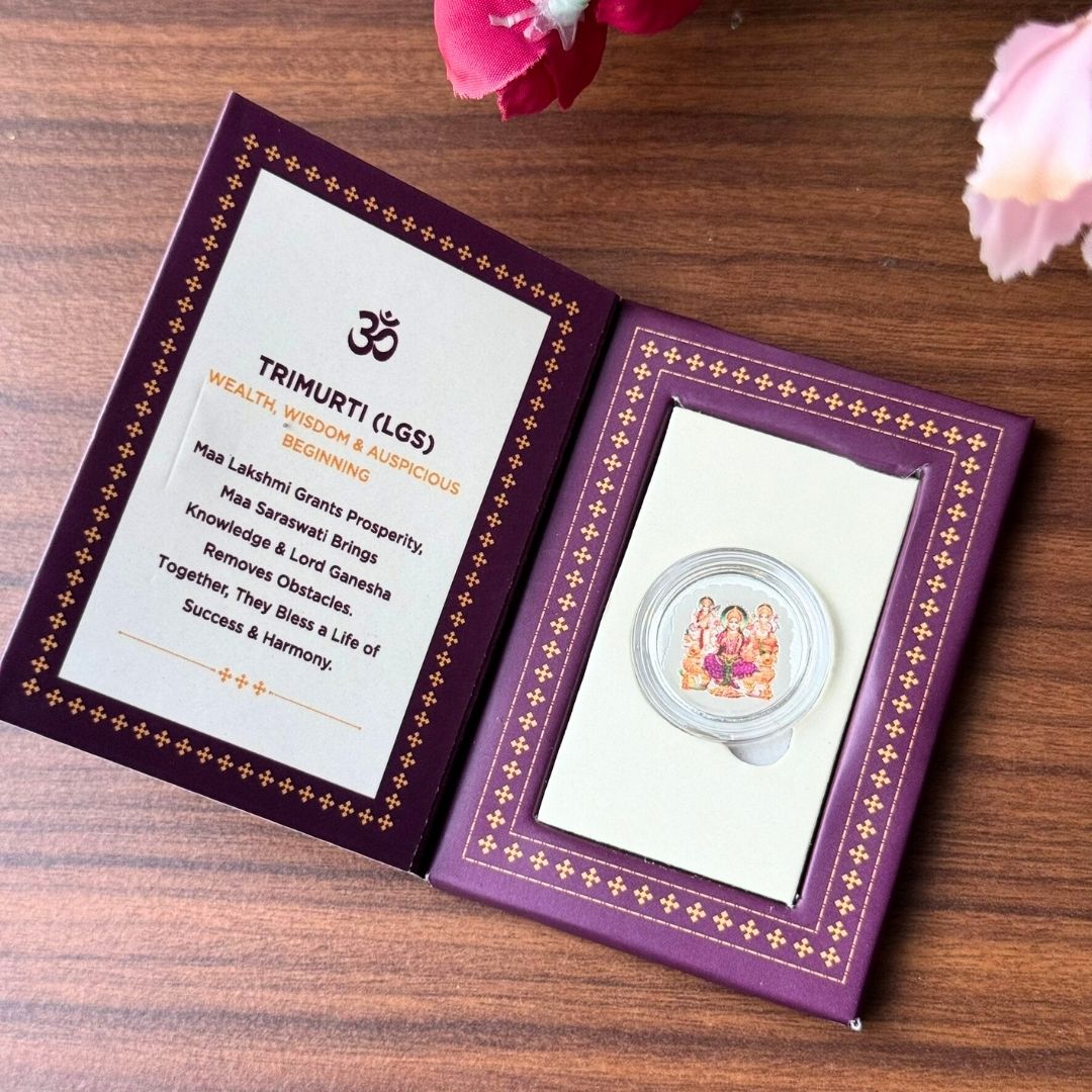 Lakshmi Ganesh Saraswati ji, Silver, UV Printed, 1 GM, 999 Purity Silver Coin