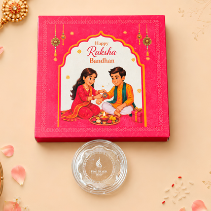 999 Pure Silver Coin Rakhi Gift Box with Premium Carry Bag