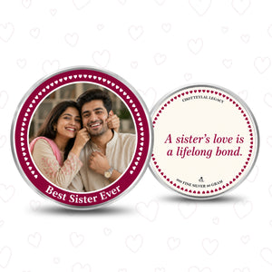Best Sister Ever Personalised Raksha Bandhan Photo Silver Coin Gift