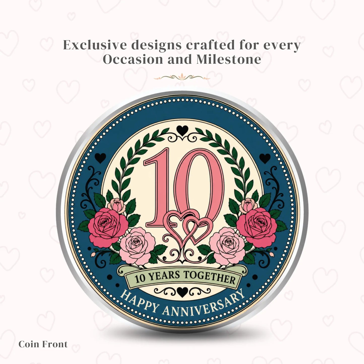 Retro Hearts 10th Anniversary Silver Coin - Add Special Message