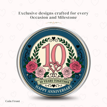 Retro Hearts 10th Anniversary Silver Coin - Add Special Message