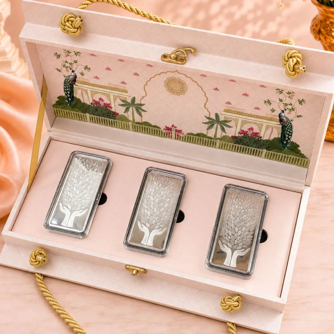Leaf in Hand 200 gm Premium Banyan Tree 999 Pure Silver Bar with Elegant Gift Box