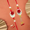 Pair Rakhi - Red Flower and White Beads Design