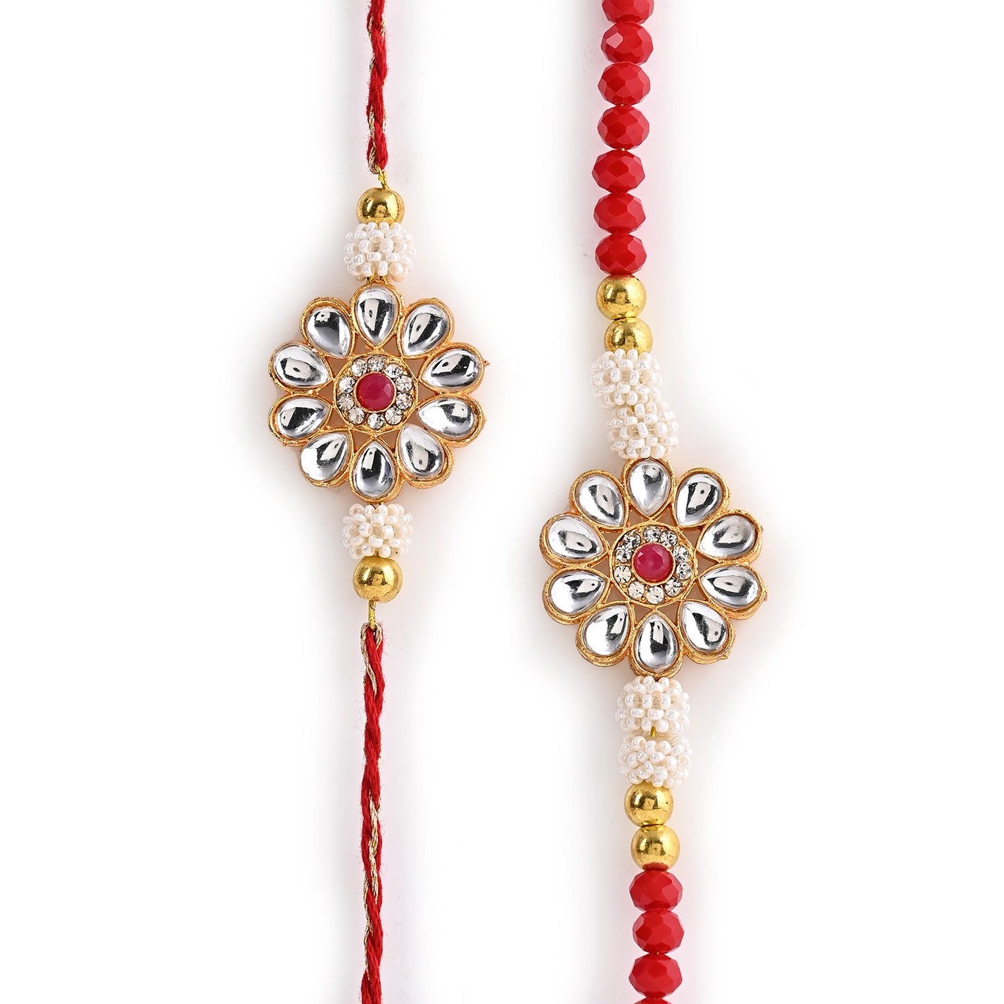 Pair Rakhi -Beatiful Design Kundan Flower Pearl and Beads