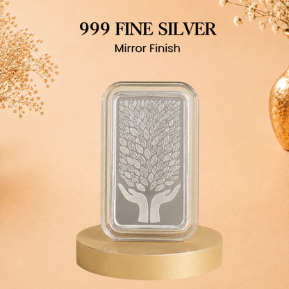 Happy Diwali, Leaf In Hand, 100g Silver Bar - Add Logo/Message