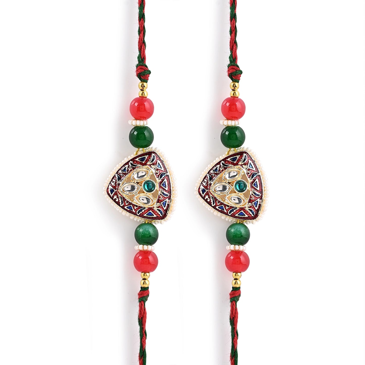 Men's Rakhi - Trillion Shape Raklhi Kundan and Beads Design - Set of 2