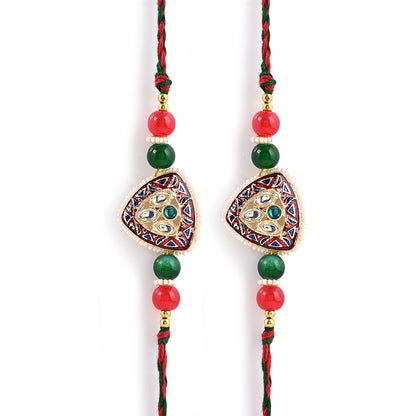 Men's Rakhi - Trillion Shape Raklhi Kundan and Beads Design - Set of 2