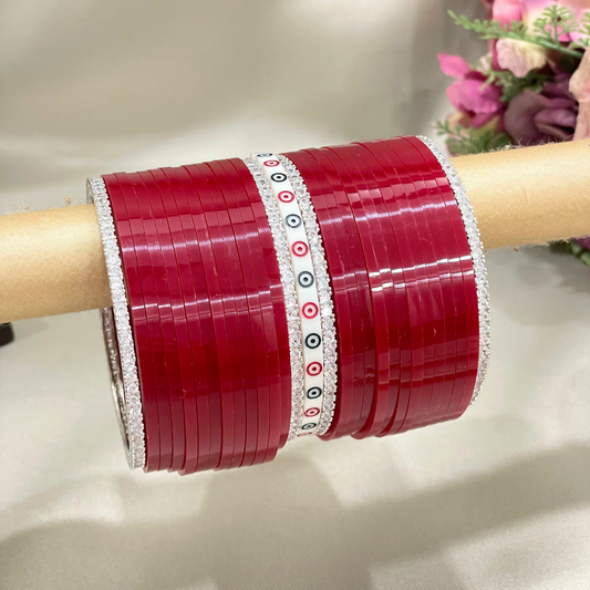 Deep Red Chuda Design With AD & Dots Bangles