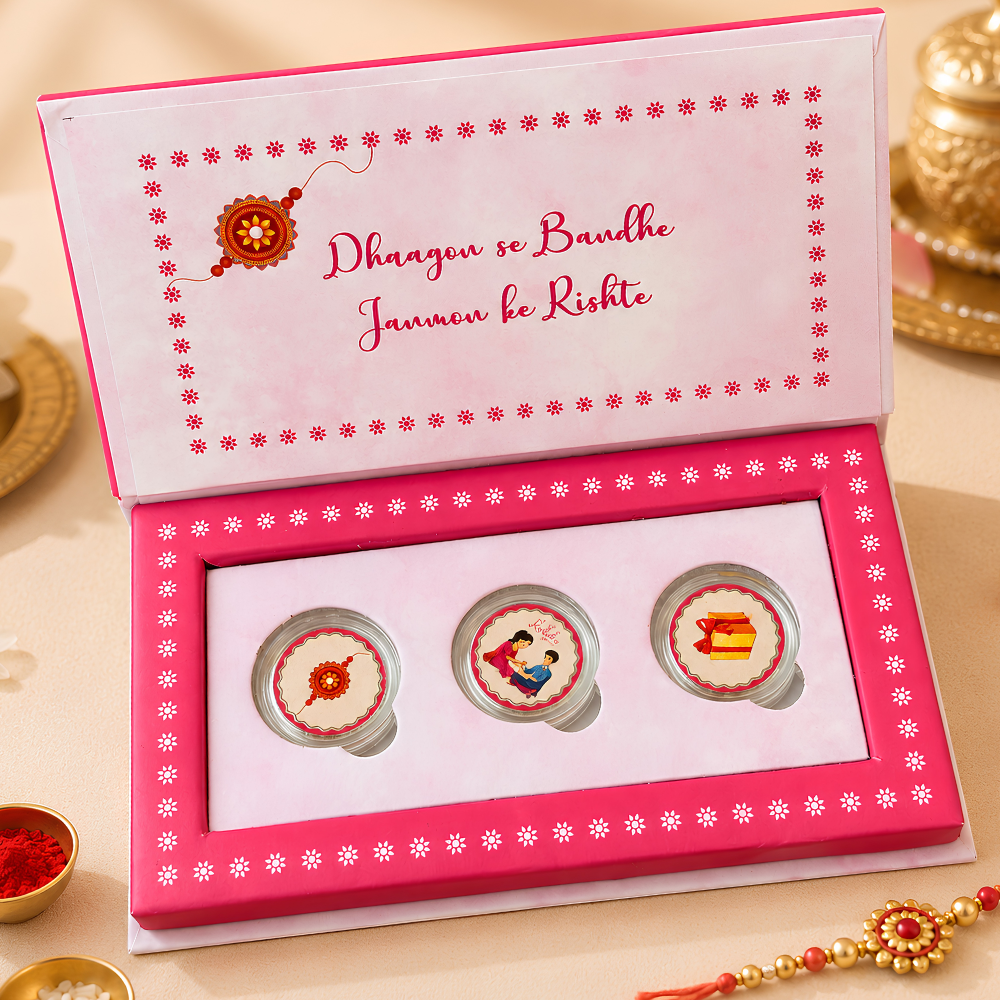 Premium Rakhi Gift Box with 3 Silver Coins Gift Set