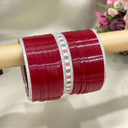 Deep Red Chuda Design With AD & Dots Bangles