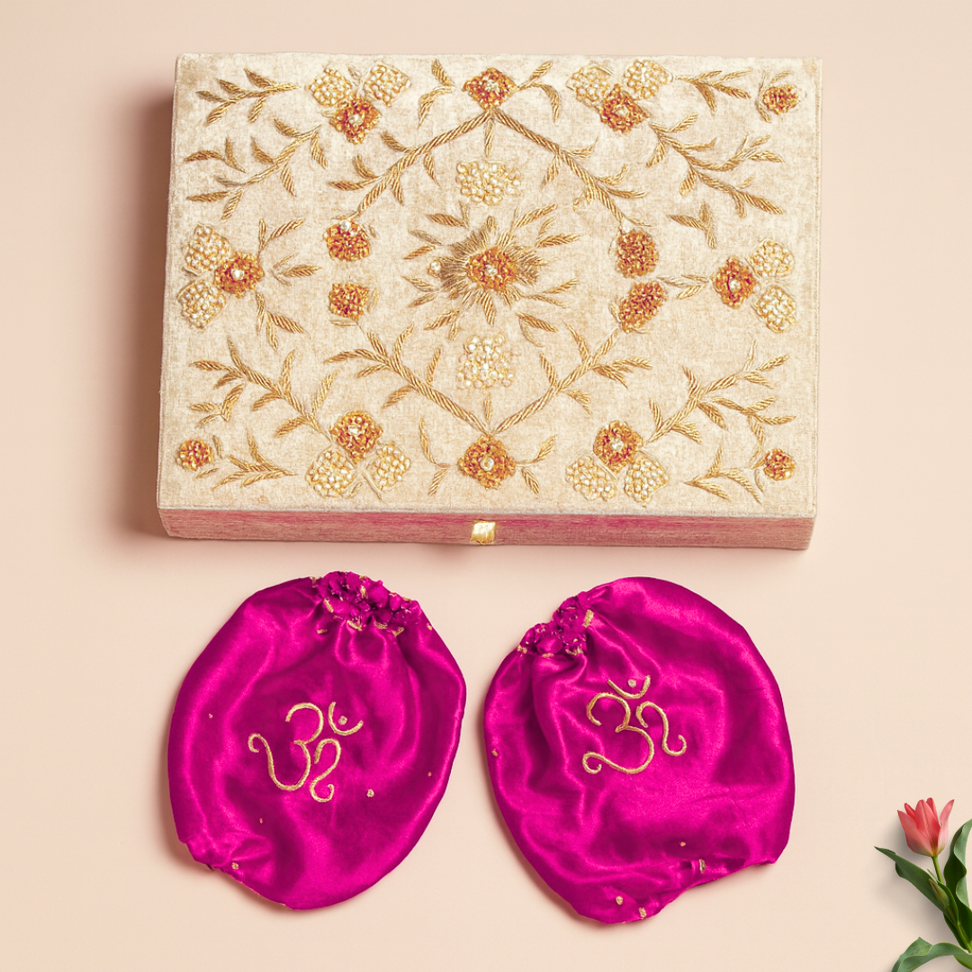 Golden Chooda Box & Pink Chooda Cover with Om Motif - Bridal Combo