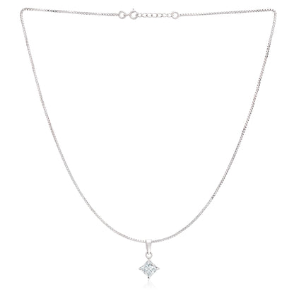 Sterling silver Box Chain With Princess Cut Shape Solitaire pendant