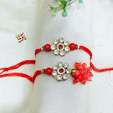 Pair Rakhi - Big Red Flower Design