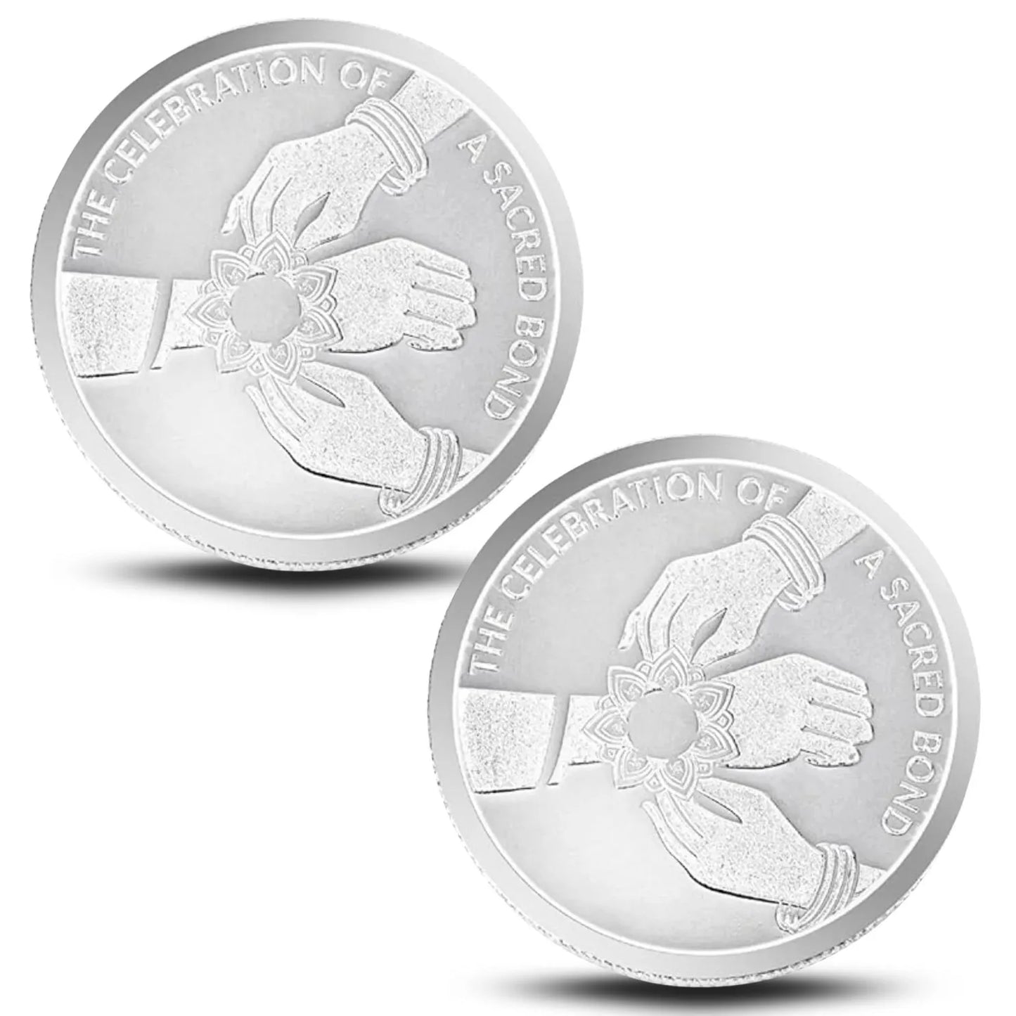 Classic Happy Rakhi Gift, Rakhi On Hand Coin, Set of 2 (10 Gram Each) - 999 Purity Silver Coin - Ready To Ship