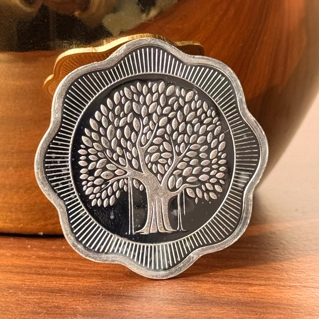 Banyan Tree, Tri-Color Finish, Floral Shape, Set of 3 (10 Gram Each), 999 Purity Silver Coin - Ready To Ship