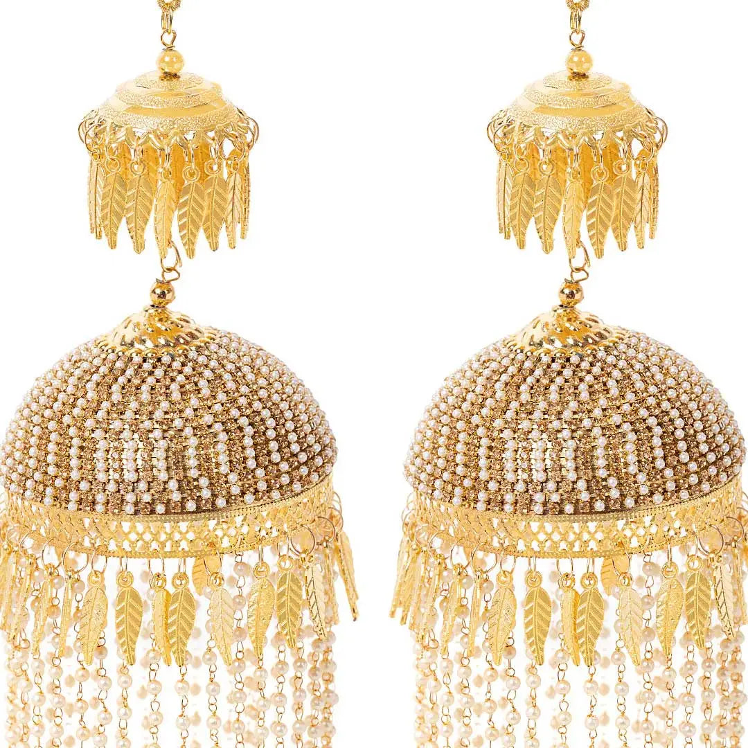 Golden Pearl Strings Dome Ends Long Bridal Kaleera