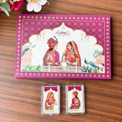 999 Pure Silver Raja & Rani Wedding Bar Coin Set – 20gm